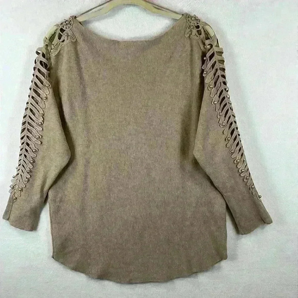 Siren Lily Maternity Sweater Large Tan Beautifully Embellished Pearls Very Soft - Picture 4 of 9